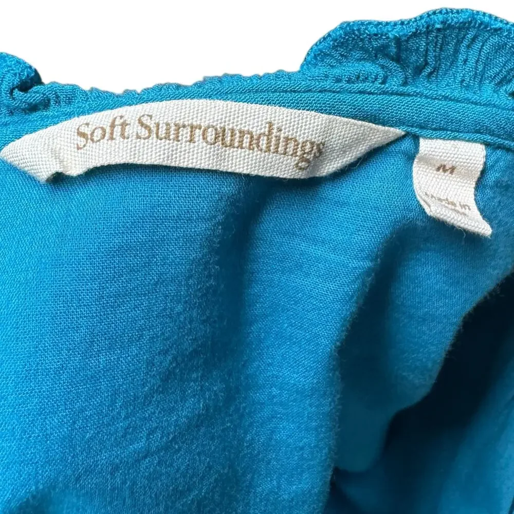 Soft Surroundings MearaGauze Crinkle Mini Dress Teal Turquoise Blue Medium